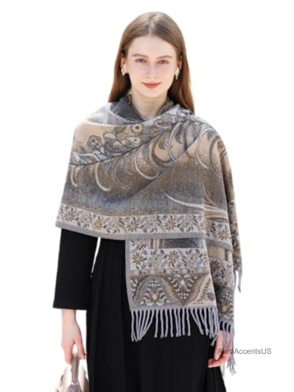 Wool Cashmere Paisley Jacquard Scarf Shawl Wrap Winter Blanket Women